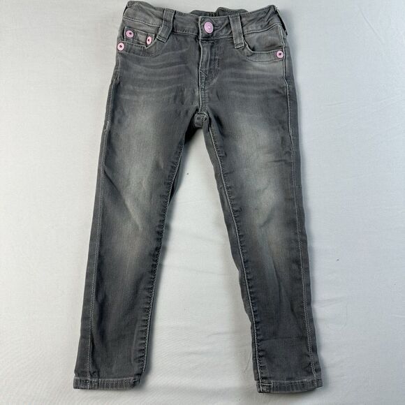 True Religion Denim Casey Jeans Toddler Size 4t Skinny Gray Pink Girls Kids - Picture 1 of 3